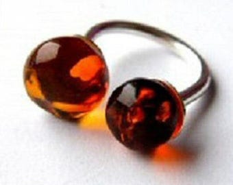 Two Beads Baltic Amber Adjustale Ring