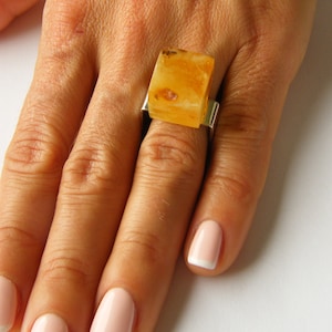 Ring, genuine Amber Ring,matte Silver 925 rail, YELLOW GOLD, nuggets, raw amber, Anello argento,Sølv ring,Bernsteinring,giftbox, Unique NEW image 2