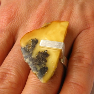 Amber Ring, Silver 925, Amberstone, YELLOW white, genuine amber, handmade, new, Unique