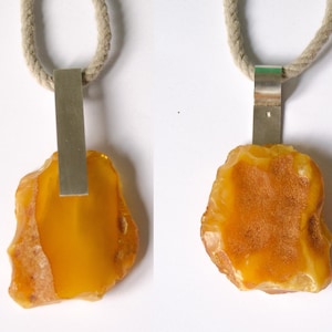 Amber Pendant UNIQUE-Handmade giftbox New for she nuggets sterling Silver 925 YELLOW natur amberstone modern design with chain