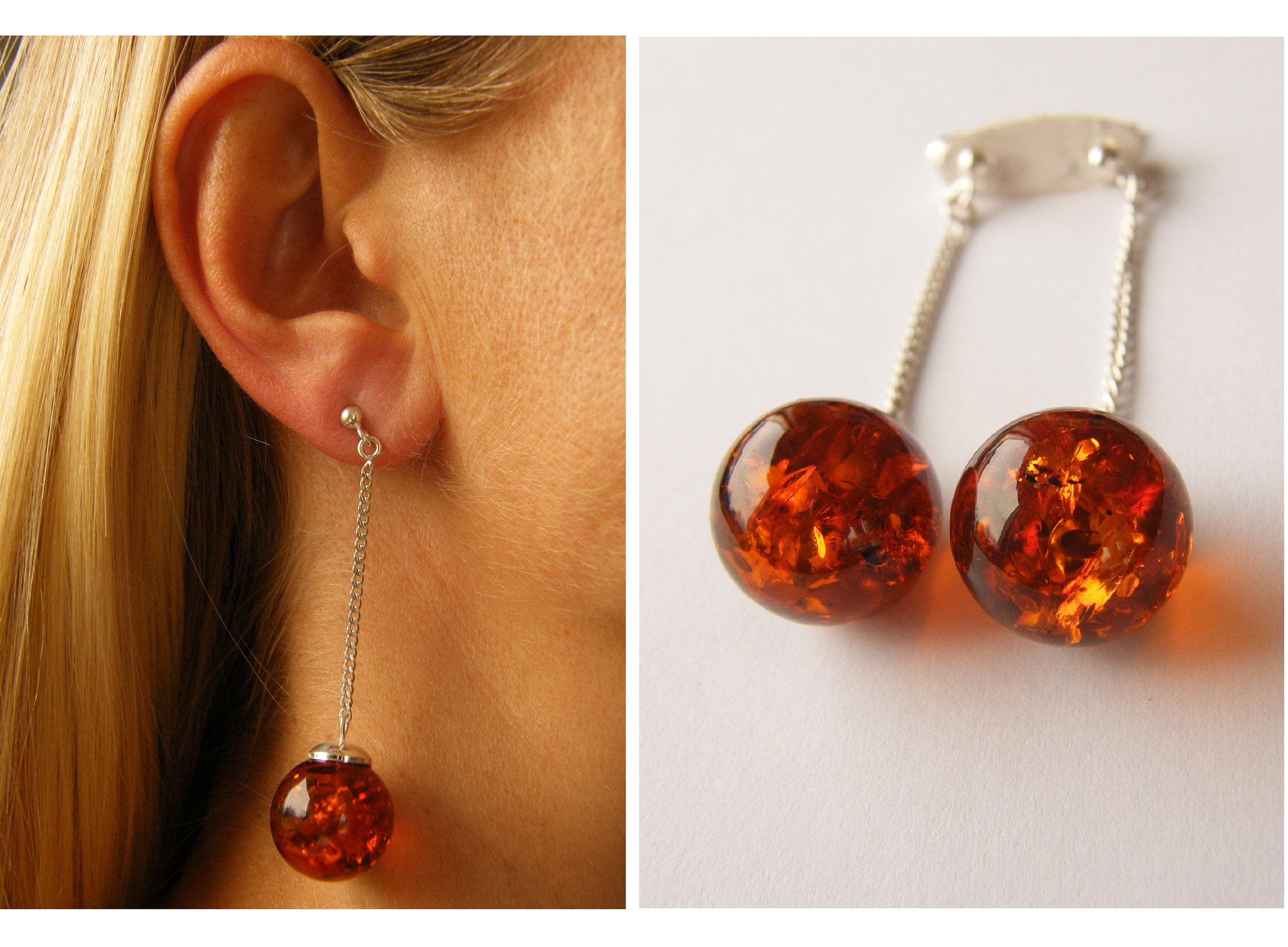 Amber Earrings genuine Amber earrings Ball cognac sterling Etsy