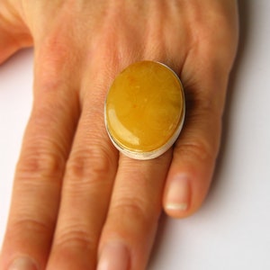 Amber Ring, YELLOW, Amber Jewelry, sterling Silver 925 Ring, genuine amber, modern design for her, gift box, シルバー リング New UNIQUE -Handmade