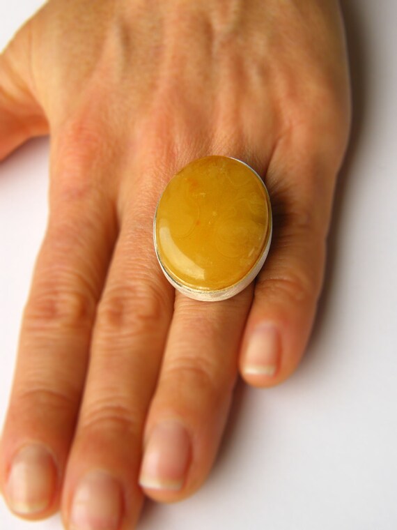 Amber Ring, YELLOW, Amber Jewelry, Sterling Silver 925 Ring 