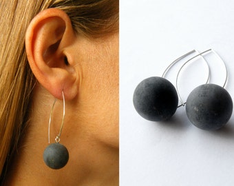 Earrings, genuine Amber earrings black Ball, Gift for she, modern design, sterling Silver 925,  giftbox, NEW, UNIQUE- Handmade