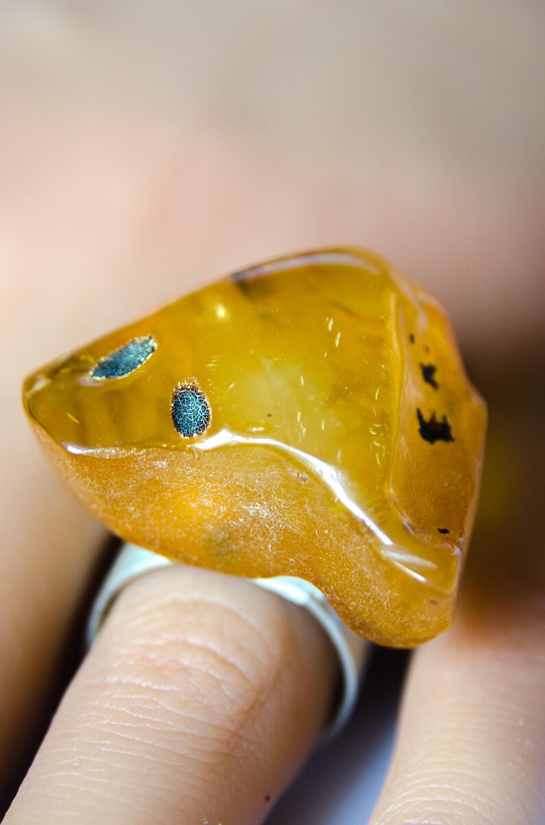 Baltic Amber Ring, Matte Sterling Silver, Square Yellow Gemstone image 4