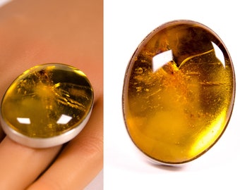 Amber Ring  silver ring, genuine amber, yellow, matte sterling Silver 925, modern design,for her, giftbox New, UNIQUE Handmade