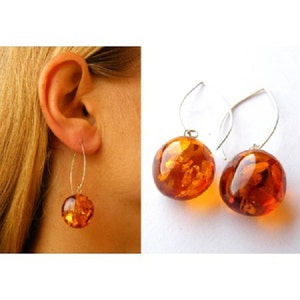 Earrings, Amber earrings, COGNAC, amber ball, amber beads,modern, for woman, new fashion, giftbox, Silver 925, NEW, UNIQUE- Handmade