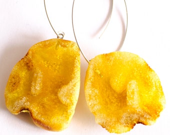 Amber earrings, genuine amber, yellow, Silver 925, nuggets, modern, young design, for she, giftbox, Bämsten, NEW, UNIQUE