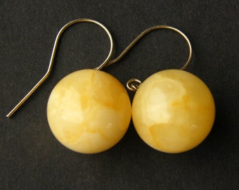 Ohrringe, Bernstein Ohrringe, Kugel, gelb, weiß milchig, poliert, modern, Geschenkbox, neue Mode, Silber 925, NEU, UNIKAT- Handmade
