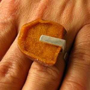 Ring, Amber Ring Sterling Silver 925, orange, modern, Genuine  Amber Jewelry UNIQUE