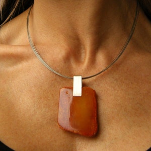 Bernstein Anhänger, Silber 925 orange, Bernstein Anhänger, echter Bernsteinstein, Nuggets, für sie, Kette, Neu, UNIKAT - Handmade