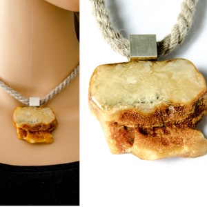 Amber Pendant, sterling Silver 925 yellow brown, genuine amberstone, nugget, modern design, giftbox, with chain, Bernstein, UNIQUE -Handmade