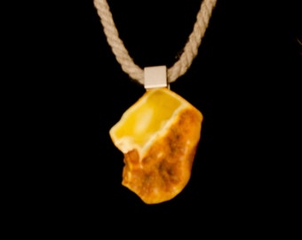 Natural Baltic amber pendant, YELLOW amber pendant, Amber and sterling silver pendant, Amber jewelry, Natural amber stone