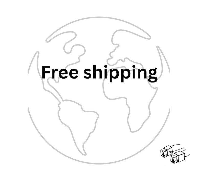 May include: A black and white graphic featuring the text "Free shipping" over a stylized outline of the Earth. The image includes a small illustration of two boxes with wires.