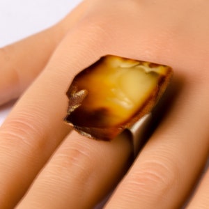 Amber Ring, COGNAG YELLOW sterling Silver rail, genuine amber, anillo ámbar, rav ring, bärnsten, barnsteen, Unique, 琥珀戒指, Handmade image 3