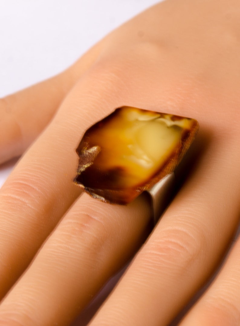 Amber Ring, COGNAG YELLOW sterling Silver rail, genuine amber, anillo ámbar, rav ring, bärnsten, barnsteen, Unique, 琥珀戒指, Handmade image 3