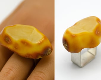 Ring Baltic Amber YELLOW genuine Amberstone woman woman ring men jewelry unique customizable Handmade Sterling Silver 925