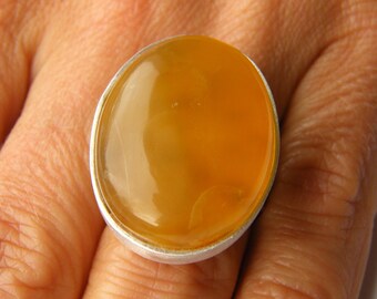 Amber Ring genuine amberstone ORANGE ovale shape matte sterling Silver 925 ring for her  modern design for she giftbox New UNIQUE Handmade
