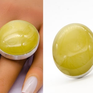 Natural Baltic Amber Ring, GREEN YELLOW Amber And Sterling Silver Ring, Baltic Amber Jewelry, modern Bernstein Ring, Amber Gift