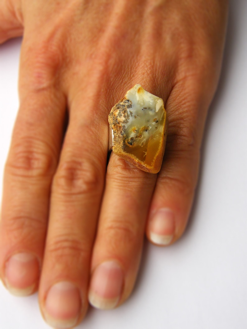 Jewelry Set, Blue Amber Pendant and Ring image 3