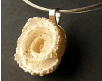 Handmade White Coral Pendant, Polished Sterling Silver, Modern Fashion