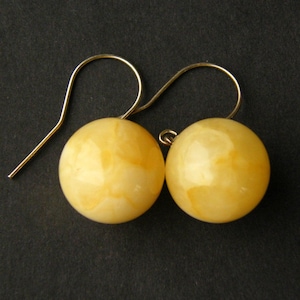 Handmade earrings yellow ball amber sterling silver
