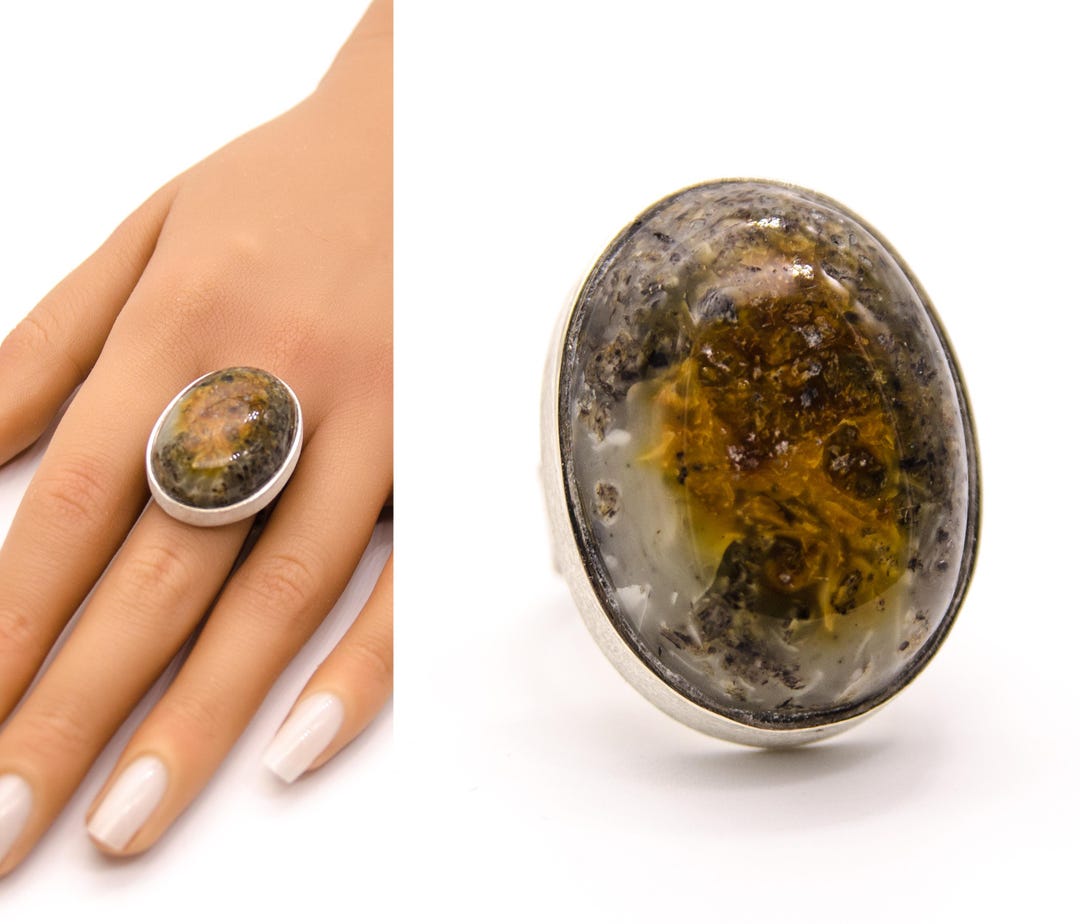 Natural Baltic Amber Ring, BROWN Beige Amber and Sterling Silver Ring ...