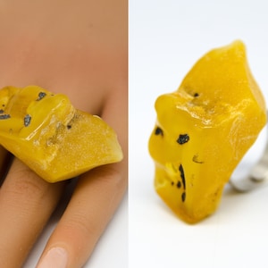 Amber Ring, Baltic Amber and Sterling Silver Ring, YELLOW  Amber Ring, Amber Jewelry, big Ring, Birthstone Ring
