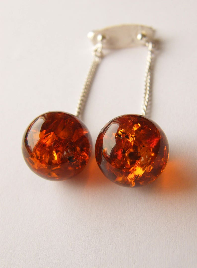 Amber Earrings Genuine Amber Earrings Ball Cognac Sterling Etsy