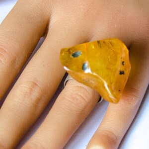 Baltic Amber Ring, Matte Sterling Silver, Square Yellow Gemstone image 3