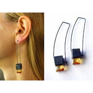 Ohrringe, Bernstein Ohrringe, Geschenk, oxidiertes Sterling Silber 925, modernes Design, Geschenkbox, NEU, UNIKAT- Handmade