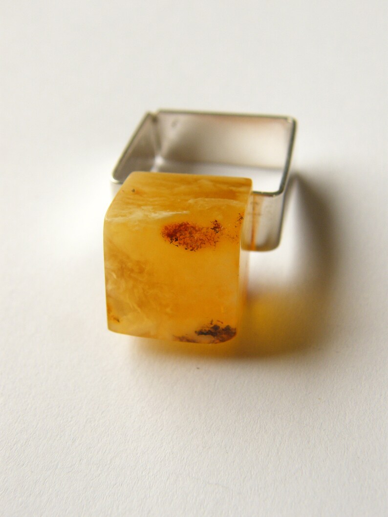 Ring, genuine Amber Ring,matte Silver 925 rail, YELLOW GOLD, nuggets, raw amber, Anello argento,Sølv ring,Bernsteinring,giftbox, Unique NEW image 4