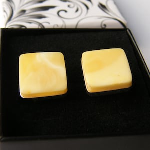 Cufflinks for Men, Baltic Amber, Silver 925, genuine Amberstone, milky white NEW Handmade UNIQUE