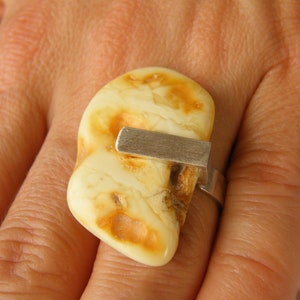 Amber Ring, genuine amberstone, polished Sterling Silver 925, modern, bämsten, for she, giftbox, Handmade,Neu, unique