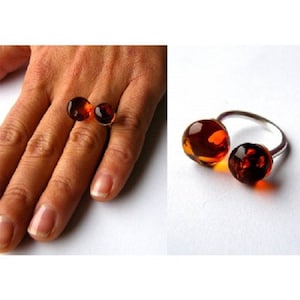 Ring, Amber Ring, sterling Silver 925, cognac, red,cherry, modern design, gift for she, giftbox, New -  UNIQUE- Handmade