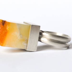 Amber Ring, Baltic Amber and Sterling Silver Ring, orange yellow, white, Amber Ring, Amber Jewelry, big Ring, Birthstone Ring