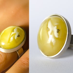 Amber Ring, Baltic Amber and Sterling Silver Ring, YELLOW  Amber Ring, Amber Jewelry  big Ring Bernsteinring Birthstone Ring