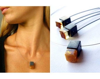Amber Pendant, oxided sterling Silver 925, orange, yellow,honey, transparent,genuine amberstone, modern,gift for she,giftbox, chain,Handmade