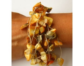 Bracelet, butterscotch, royal gemstone, genuine baltic sea resin, polished, gift for her, gift box, linen cord jewerly, modern NEW, Handmade