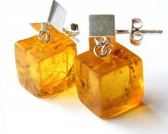 Amber Earrings HONEY, sterling  Silver 925, yellow, honey transparent, New, bltic amber,  Unique