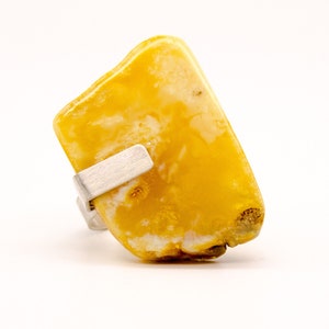Unique Artistic Natural Baltic Amber Ring, Yellow Amber Ring, Amber And Sterling Silver, Adjustable Ring, Modern Amber Jewelry