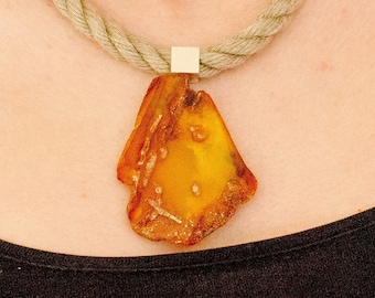 Amber Pendant, Silver 925, yellow, orange, genuine amberstone, nuggets, modern design, for her, giftbox,  with chain, New, UNIQUE - Handmade