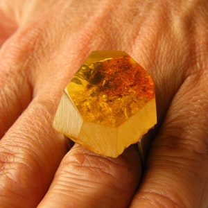 Amber Ring, orange yellow polished, matte sterling Silver 925 rail, genuine baltic amberstone, for her, young design, giftbox, Unique