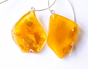 Earrings Amber earrings, orange gold  polished Stone, matte Silver 925,modern, genuine baltic amberstone,  NEW, UNIQUE- Handmade 19575