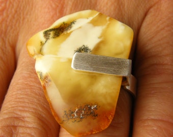 Bague, bague en ambre véritable en argent sterling 925 mat, design moderne JAUNE ORANGE, cadeau pour elle, coffret cadeau, bijoux en ambre