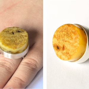 Amber Ring, Baltic Amber and Sterling Silver Ring, YELLOW BROWN Amber Ring, Amber Jewelry, big Ring, Birthstone Ring