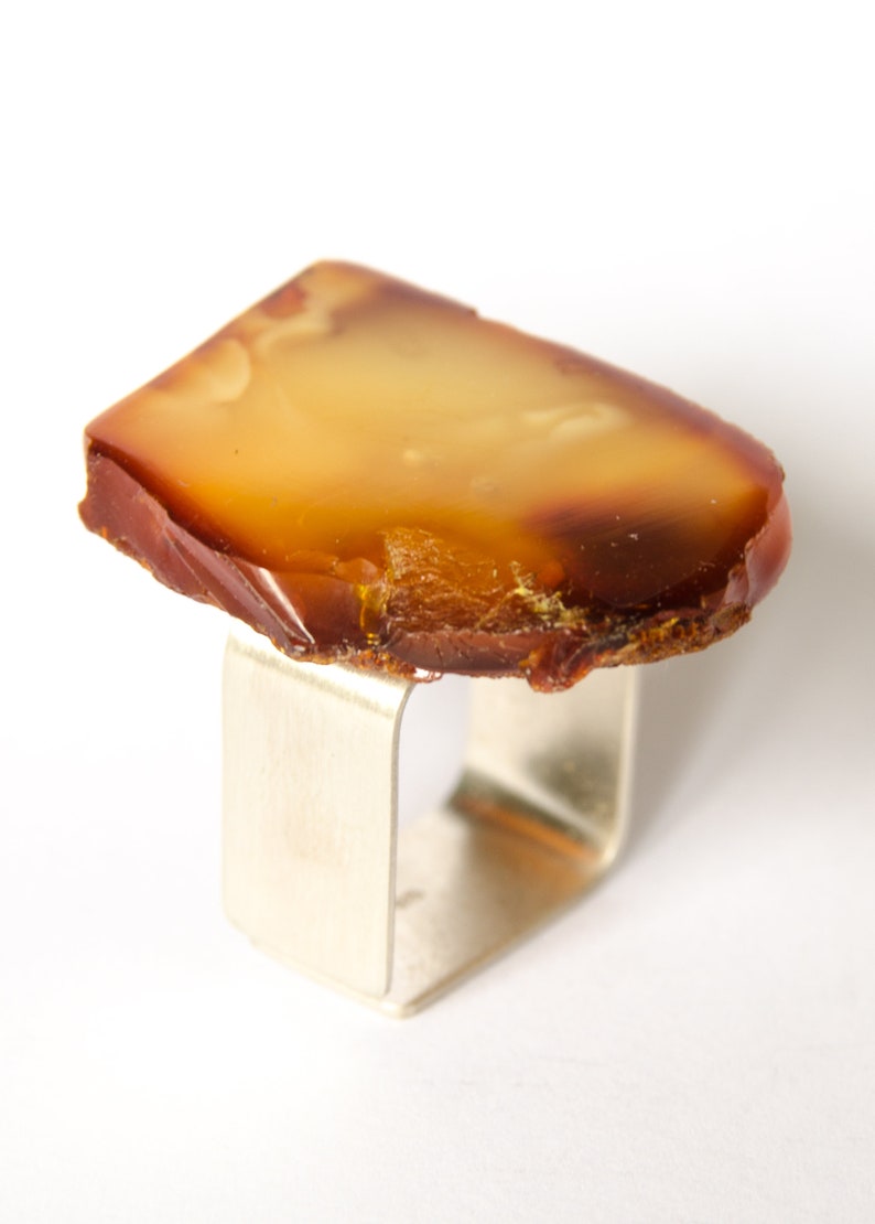 Amber Ring, COGNAG YELLOW sterling Silver rail, genuine amber, anillo ámbar, rav ring, bärnsten, barnsteen, Unique, 琥珀戒指, Handmade image 6