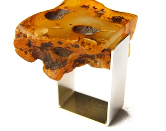 Amber Ring, BEIGE,  matte sterling Silver rail,genuine amber,anillo ámbar,rav ring,anel,ambre,bärnsten,barnsteen, Unique,, 琥珀戒指, Handmade