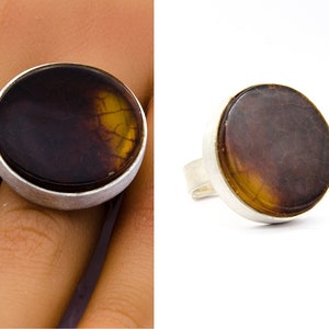 Ring, Amber Ring Sterling Silver 925, yellow, dark cognac, modern, Genuine Amber Jewelry, Bernstein Ring, UNIQUE