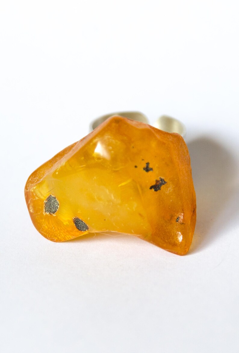 Baltic Amber Ring, Matte Sterling Silver, Square Yellow Gemstone image 8